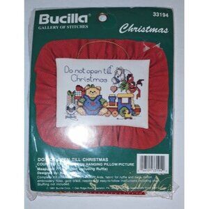 Bucilla 33194 Do not open til Christmas Pillow Cross Stitch hanging ornament NIP
